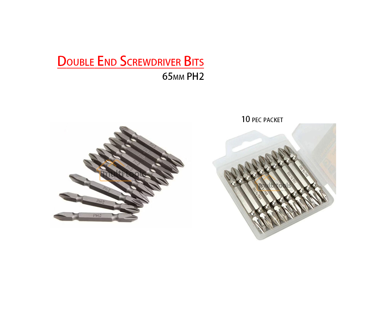 10 Pieces 65Mm Ph2 Double End Screwdriver Bits (Taiwan S2)